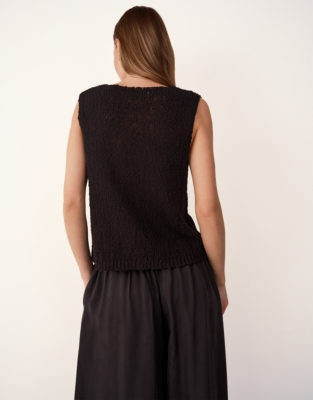 Cotton Rich Button Through Knitted Tank - Black