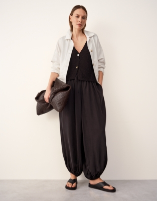 Cotton Rich Button Through Knitted Tank - Black