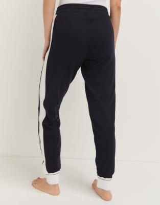 Cotton Rich Contrast Stripe Knitted Cuffed Joggers - Navy