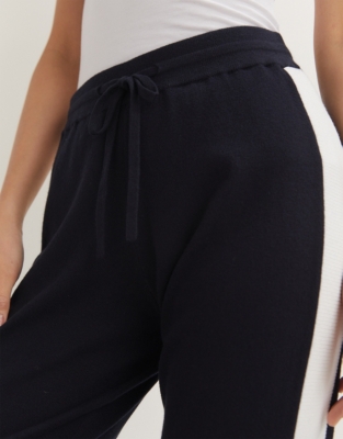 Cotton Rich Contrast Stripe Knitted Cuffed Joggers - Navy