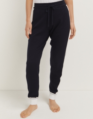 Cotton Rich Contrast Stripe Knitted Cuffed Joggers - Navy