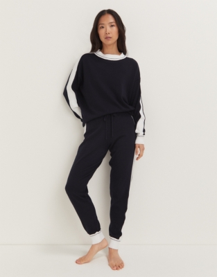 Cotton Rich Contrast Stripe Knitted Cuffed Joggers - Navy