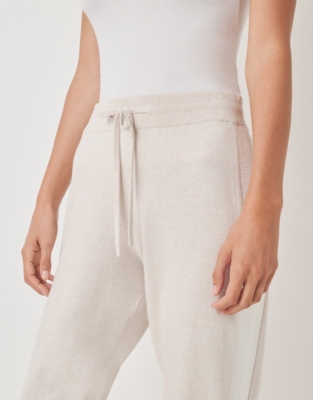 Cotton Rich Contrast Stripe Knitted Cuffed Joggers - Biscuit