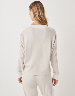 Cotton Rich Contrast Stripe Knitted Sweater - Biscuit