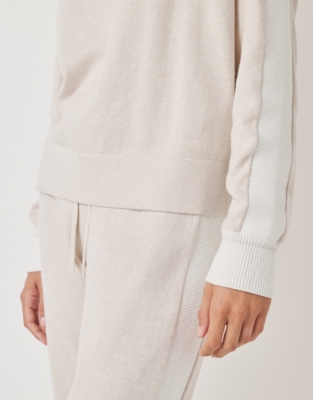 Cotton Rich Contrast Stripe Knitted Sweater - Biscuit