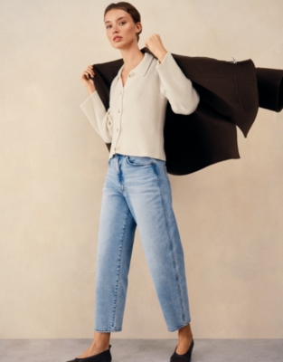 Cotton Rich Cropped Ribbed Cardigan