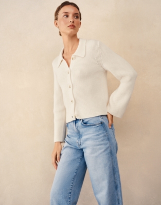 Cotton Rich Cropped Ribbed Cardigan