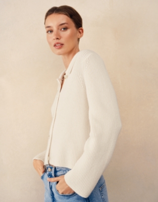 Cotton Rich Cropped Ribbed Cardigan
