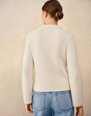 Cotton Rich Cropped Ribbed Cardigan