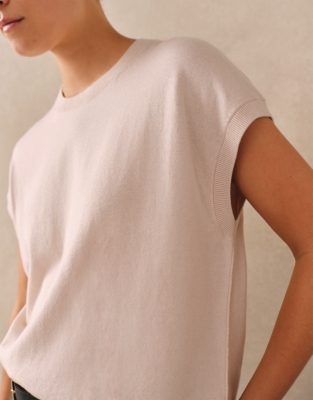 Cotton Rich Extended Shoulder Knitted Tee - Shell Pink
