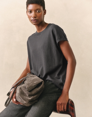 Cotton Rich Extended Shoulder Knitted Tee - Graphite
