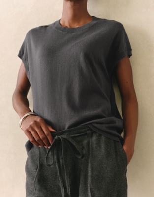 Cotton Rich Extended Shoulder Knitted Tee - Graphite