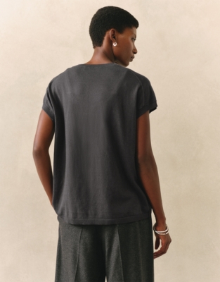 Cotton Rich Extended Shoulder Knitted Tee - Graphite