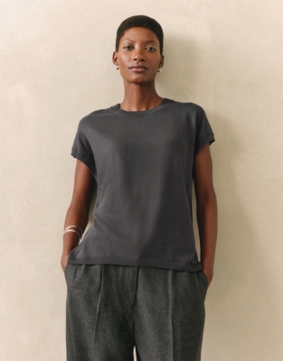 Cotton Rich Extended Shoulder Knitted Tee - Graphite