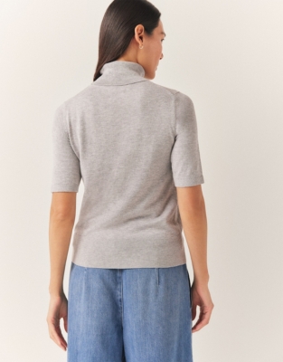 Cotton Rich Funnel Neck Knitted Tee