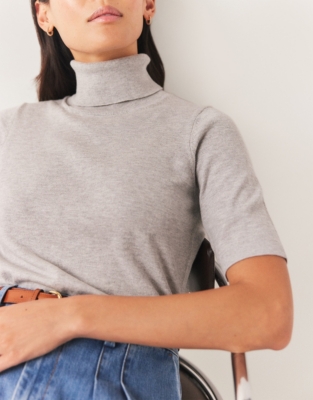 Cotton Rich Funnel Neck Knitted Tee