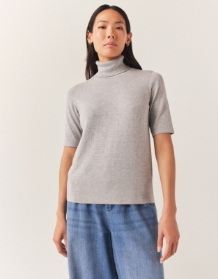 Cotton Rich Funnel Neck Knitted Tee