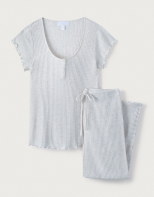 Cotton-Rich Rib Pointelle Pajama Set 
