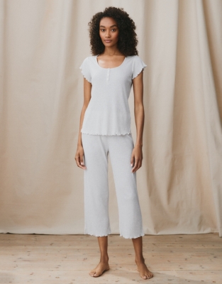 Cotton-Rich Rib Pointelle Pajama Set 