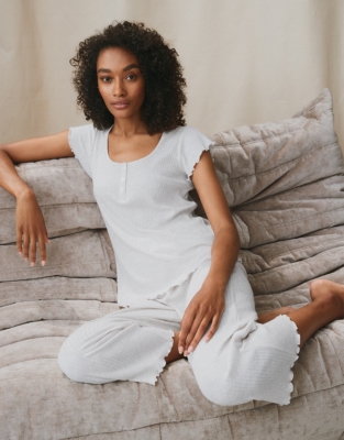 Cotton-Rich Rib Pointelle Pajama Set 