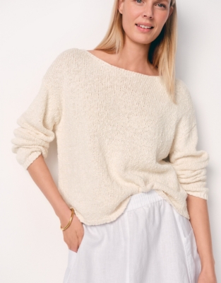 Cotton Rich Slash Neck Jumper - Eggshell Cotton