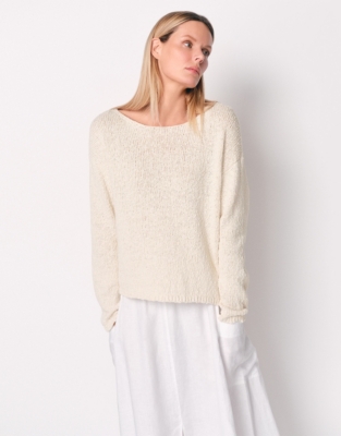 Cotton Rich Slash Neck Jumper - Eggshell Cotton