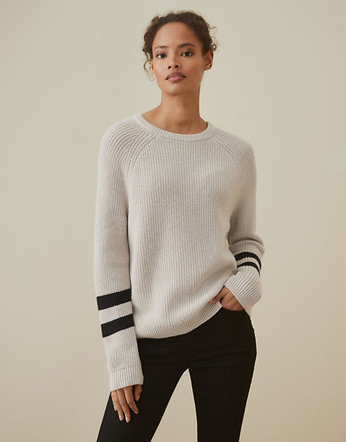 Cotton-Rich Stripe Sleeve Jumper | Clothing Sale | The White Company UK