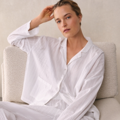 Cotton Seersucker Drop Shoulder Pajama Set