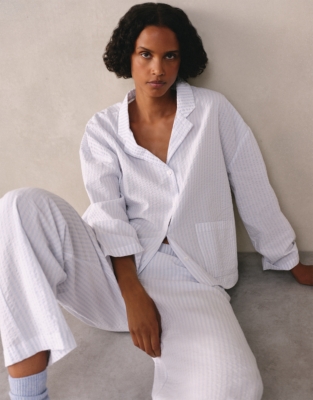 Cotton Seersucker Drop Shoulder Pajama Set