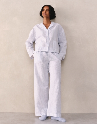 Cotton Seersucker Drop Shoulder Pajama Set