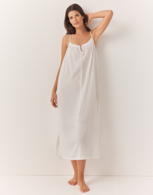Cotton Seersucker Strappy Midi Nightie Nightdresses The White
