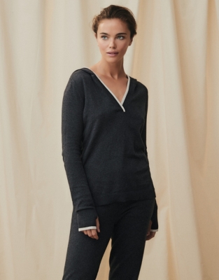 CottonSilk Contrast Tipped Hoodie Clothing Sale The White Company UK