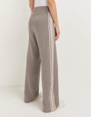 Cotton Silk Side Stripe Knitted Wide Leg Trousers