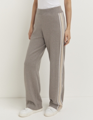 Cotton Silk Side Stripe Knitted Wide Leg Trousers