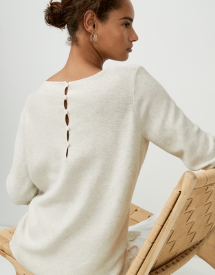 Cotton SlashNeck ButtonBack Jumper Jumpers & Cardigans The White