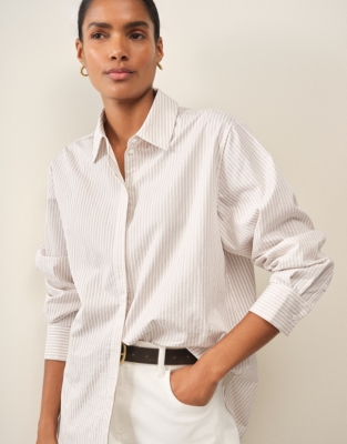 Cotton Stripe Boyfriend Shirt - Rosebud Pink