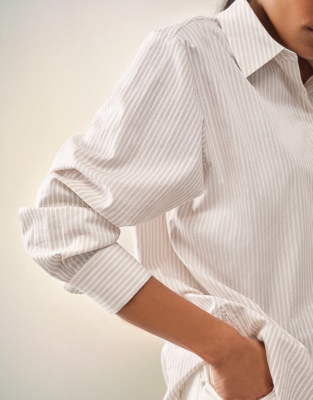 Cotton Stripe Boyfriend Shirt - Rosebud Pink