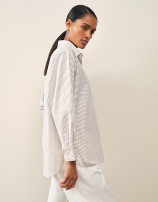 Cotton Stripe Boyfriend Shirt - Rosebud Pink