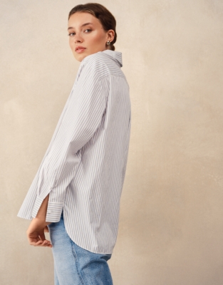Cotton Stripe Boyfriend Shirt - White/Blue