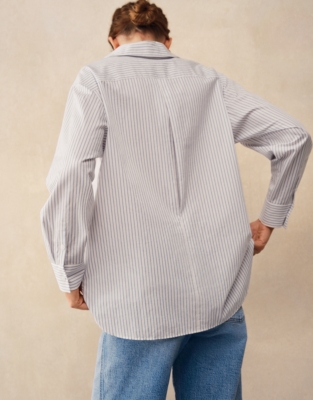 Cotton Stripe Boyfriend Shirt - White/Blue
