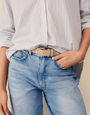 Cotton Stripe Boyfriend Shirt - White/Blue