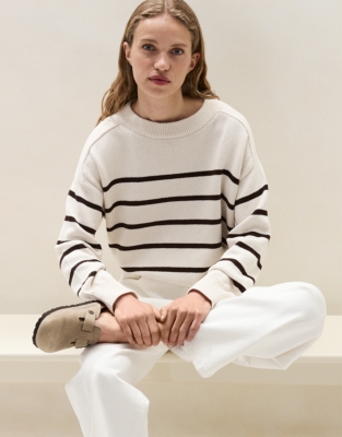 Cotton Stripe Curved Hem Jumper