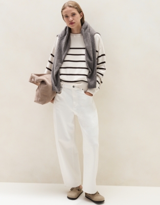 Cotton Stripe Curved Hem Jumper