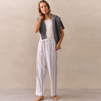 Cotton Stripe Relaxed Pull On Pajama Trousers