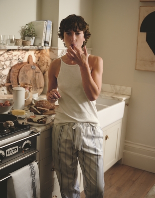 Cotton Stripe Relaxed Pull On Pyjama Trousers