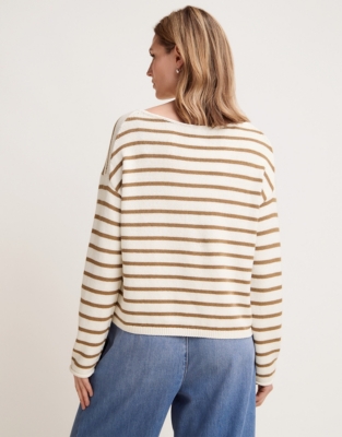 Cotton Stripe Wide Sleeve Sweater - Tan