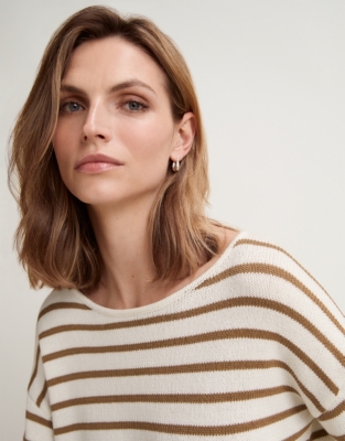 Cotton Stripe Wide Sleeve Sweater - Tan