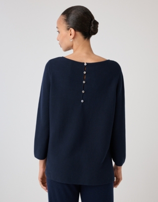 Cotton Textured Stitch Button Back Jumper