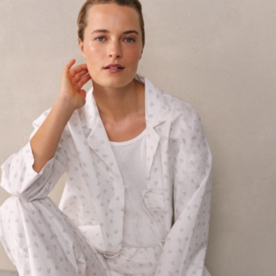 Cotton Tie Printed Drop Shoulder Pajama Set