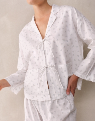 Cotton Tie Printed Drop Shoulder Pyjama Set